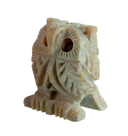 Figurine Chouette En Stéatite – Sculpture Artisanale D'Inde