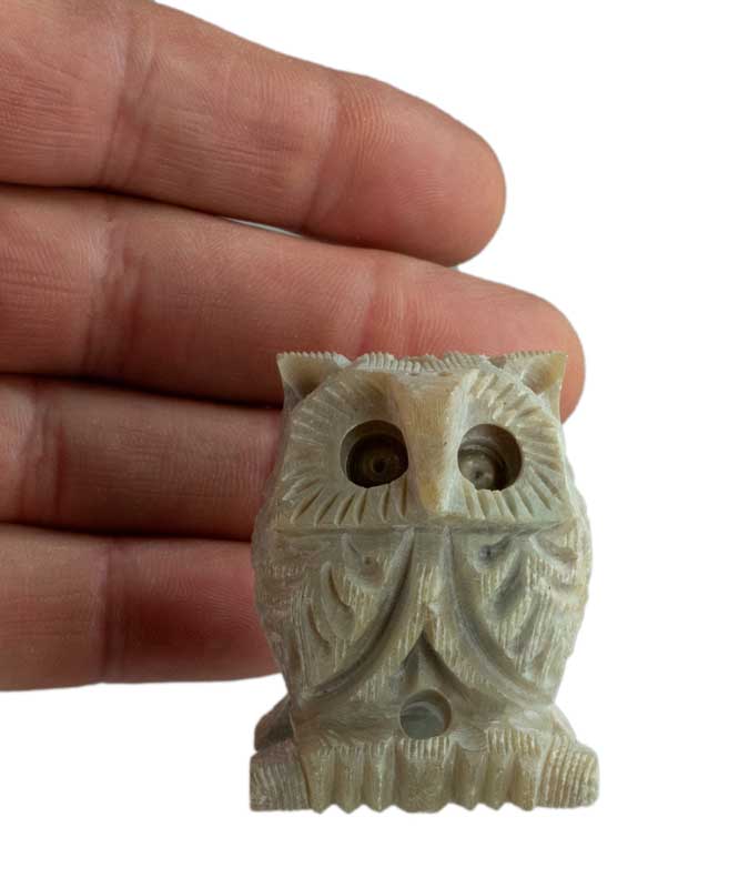 Figurine Chouette En Stéatite – Sculpture Artisanale D'Inde