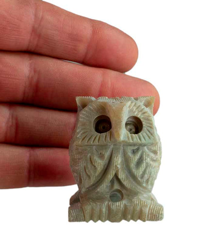 Figurine Chouette En Stéatite – Sculpture Artisanale D'Inde