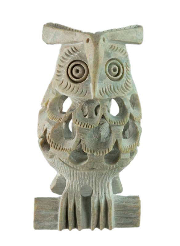 Figurine Chouette En Stéatite – Sculpture Artisanale D’Inde