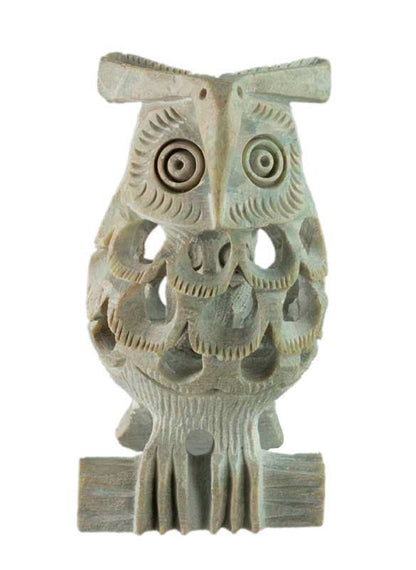 Figurine Chouette En Stéatite – Sculpture Artisanale D’Inde