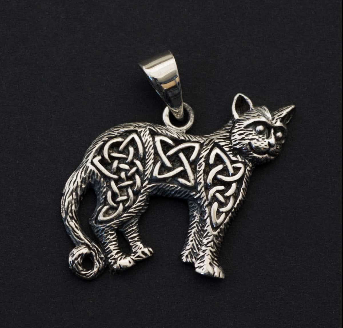 Pendentif chat celtique irlandais Triquetra BZH en argent 925 – Bijou breton symbolique et protecteur