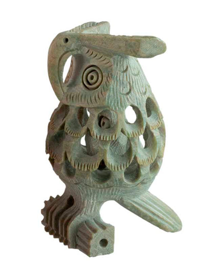 Figurine Chouette En Stéatite – Sculpture Artisanale D’Inde