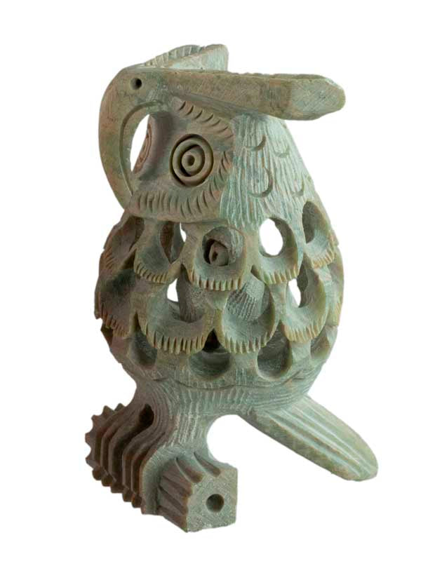 Figurine Chouette En Stéatite – Sculpture Artisanale D’Inde