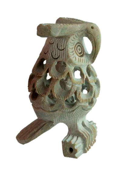 Figurine Chouette En Stéatite – Sculpture Artisanale D’Inde