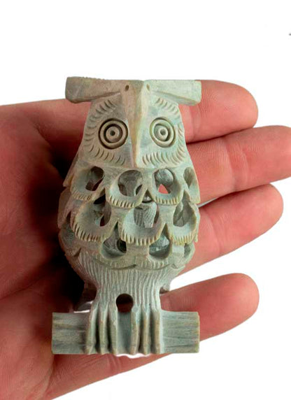 Figurine Chouette En Stéatite – Sculpture Artisanale D’Inde