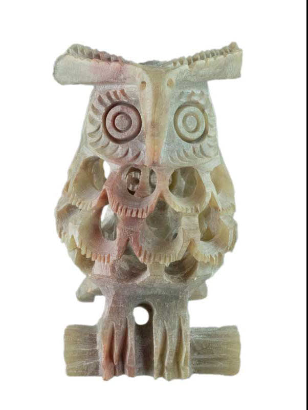 Figurine Chouette En Stéatite – Sculpture Artisanale D’Inde