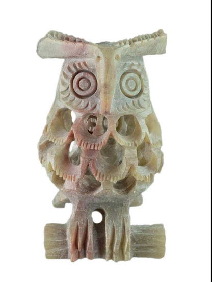 Figurine Chouette En Stéatite – Sculpture Artisanale D’Inde