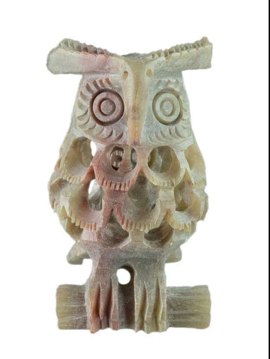 Figurine Chouette En Stéatite – Sculpture Artisanale D’Inde