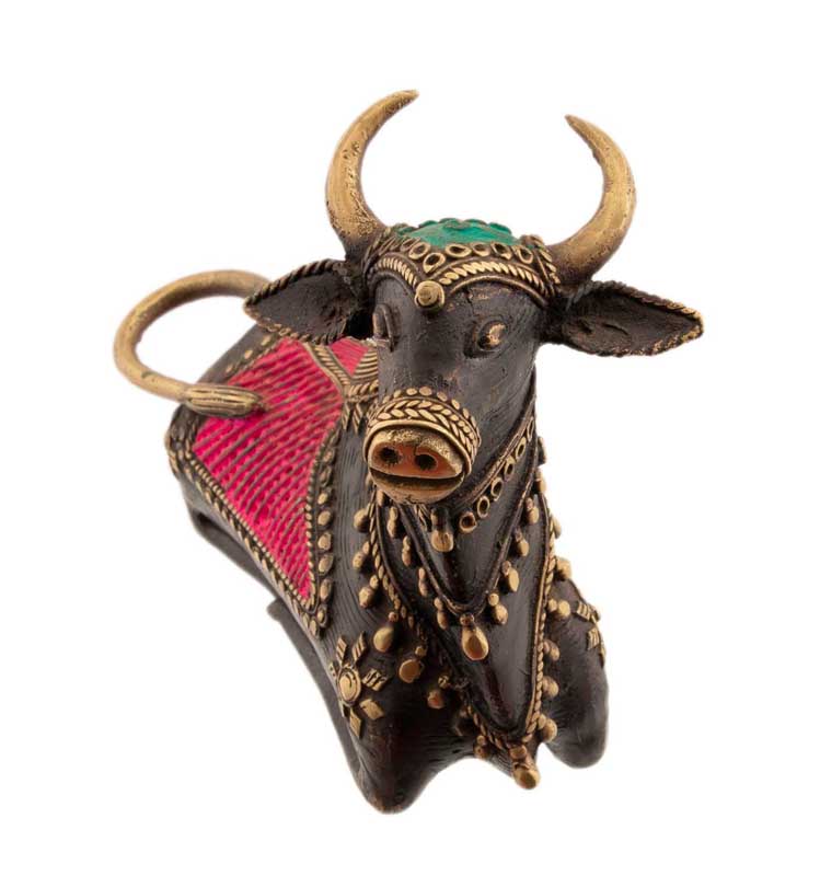 Statue Vache Sacrée Nandi Dhokra – Art Tribal Bastar Orissa en Laiton