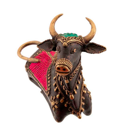 Statue Vache Sacrée Nandi Dhokra – Art Tribal Bastar Orissa en Laiton