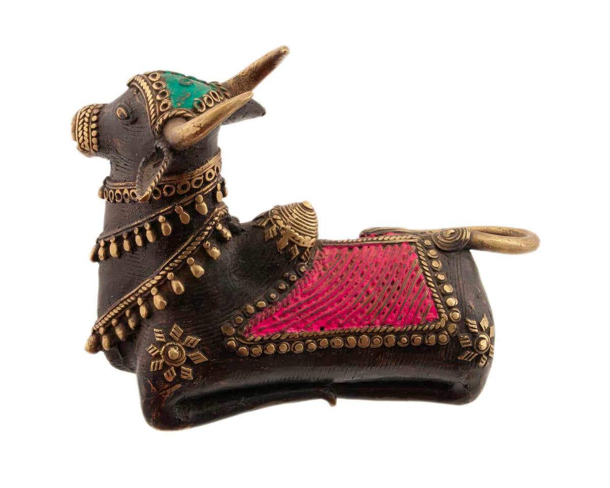Statue Vache Sacrée Nandi Dhokra – Art Tribal Bastar Orissa en Laiton