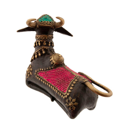 Statue Vache Sacrée Nandi Dhokra – Art Tribal Bastar Orissa en Laiton