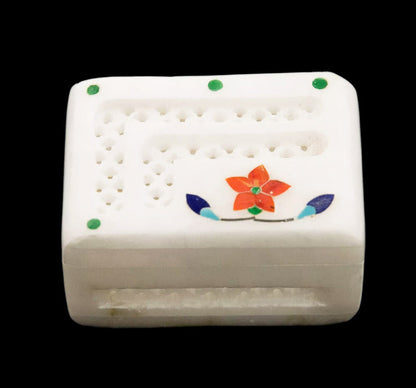 Boîte À Bijoux En Marbre De Makrana – Artisanat Indien Avec Incrustations Florales