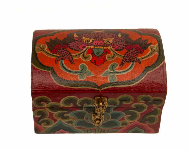 Boîte à bijoux artisanale du Népal – coffret Chepu et Kirtimukha décor sacré himalayen