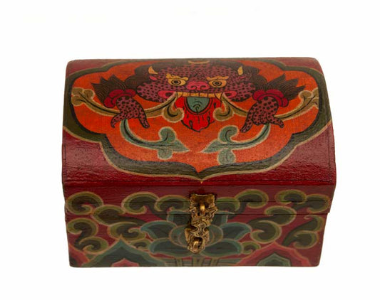 Boîte à bijoux artisanale du Népal – coffret Chepu et Kirtimukha décor sacré himalayen