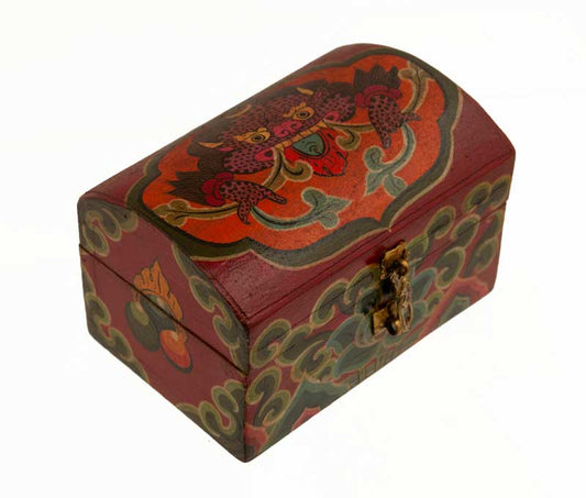 Boîte à bijoux artisanale du Népal – coffret Chepu et Kirtimukha décor sacré himalayen