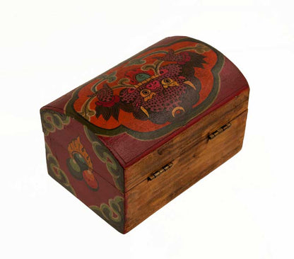 Boîte à bijoux artisanale du Népal – coffret Chepu et Kirtimukha décor sacré himalayen