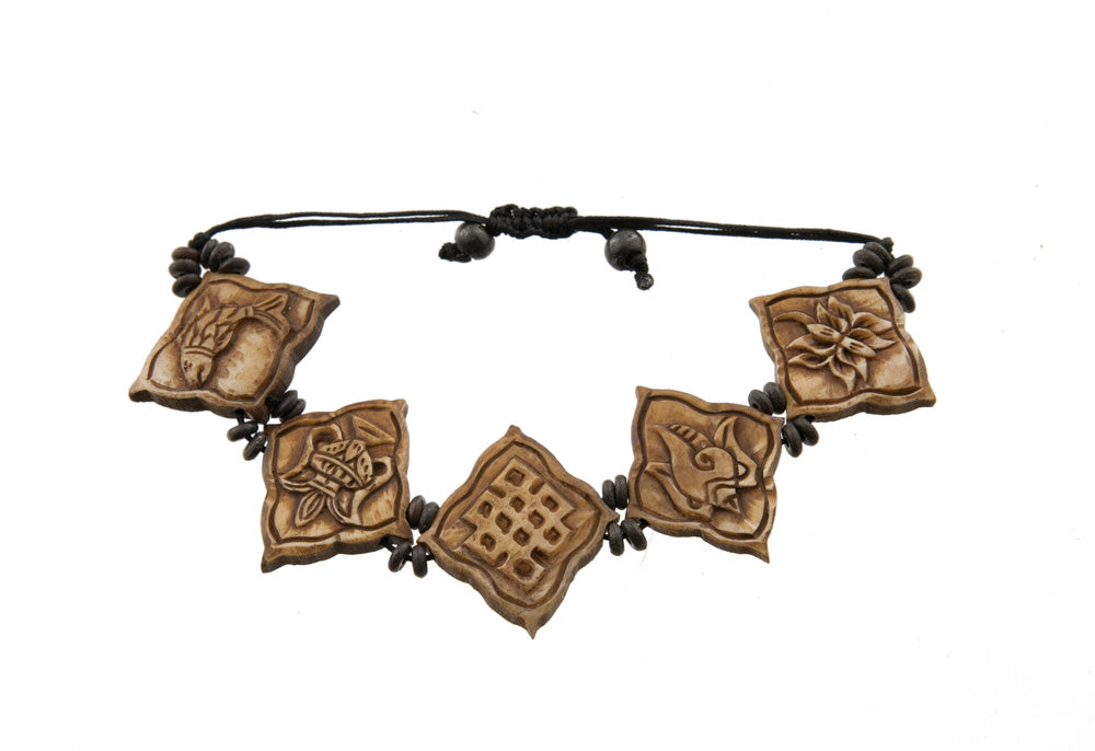 Bracelet Tibétain Astamangala en Os de Yak – Symboles Auspicieux Bouddhistes