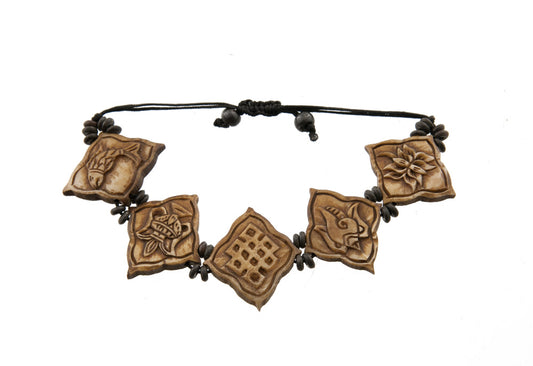 Bracelet Tibétain Astamangala en Os de Yak – Symboles Auspicieux Bouddhistes