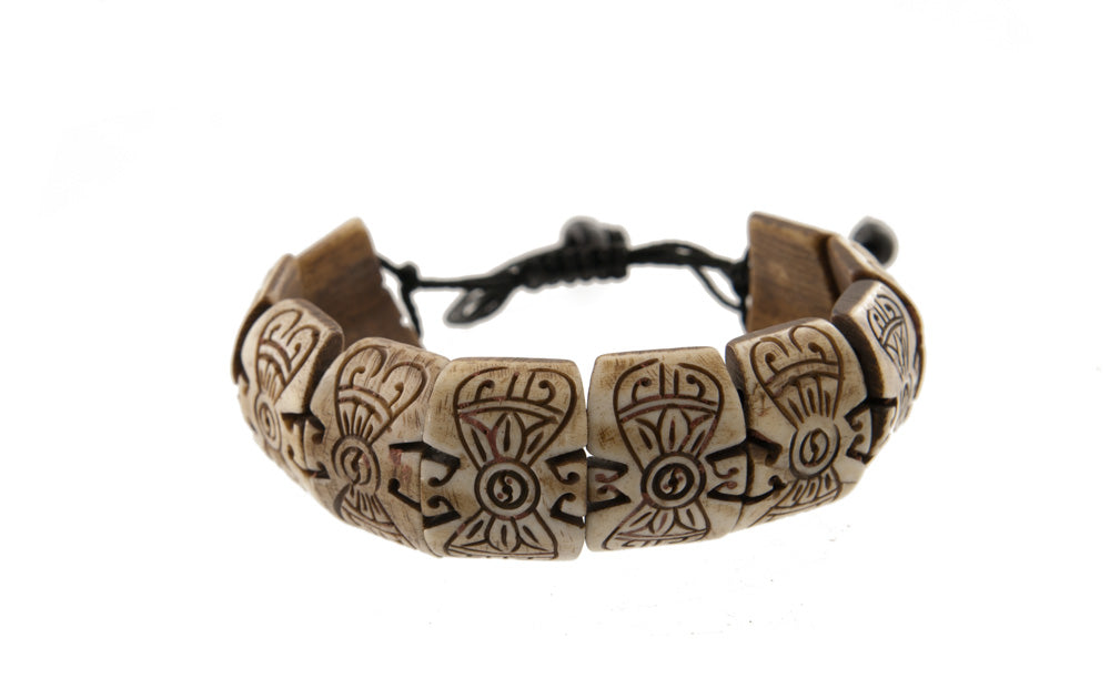 Bracelet Tibétain Dorje Vajra Gravé en Os de Yak – Symbole Bouddhiste
