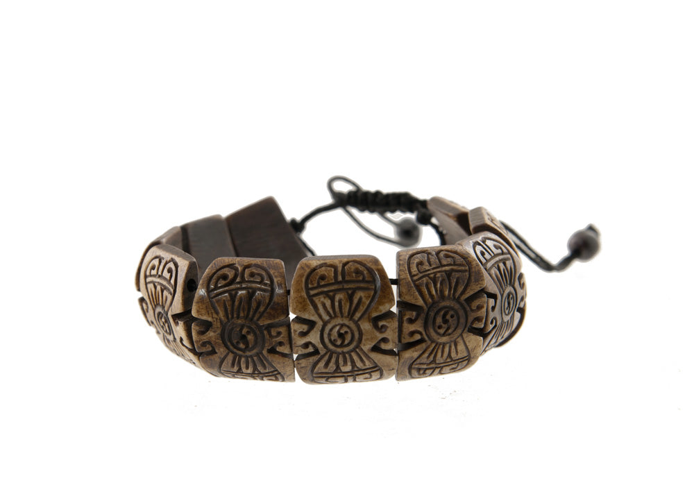 Bracelet Tibétain Dorje Vajra Gravé en Os de Yak – Symbole Bouddhiste
