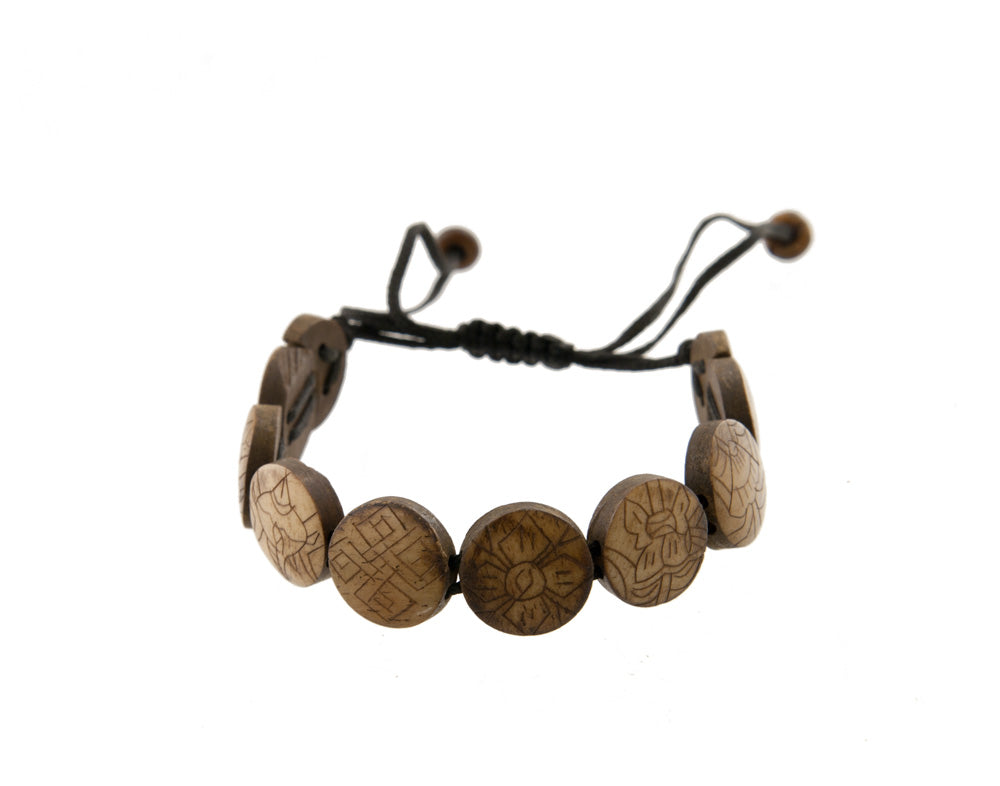 Bracelet Tibétain Astamangala en Os de Yak – Symboles Auspicieux Bouddhistes