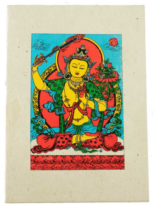 Carte De Vœux Bouddhiste Manjushri – Papier Népalais Artisanat Spirituel