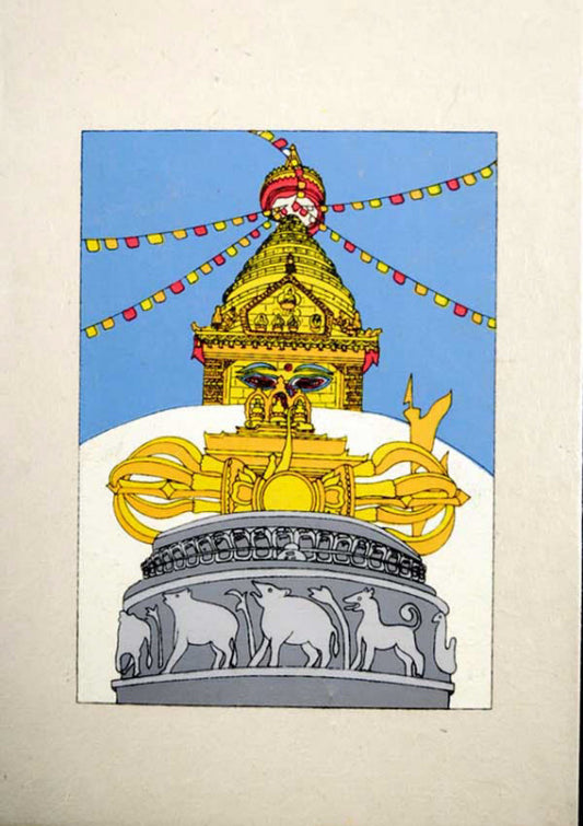 Carte De Vœux Bouddhiste Stupa Et Vajra – Papier Népalais Artisanat Spirituel