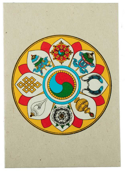 Carte De Vœux Bouddhiste Symboles Auspicieux – Papier Népalais Artisanat Spirituel