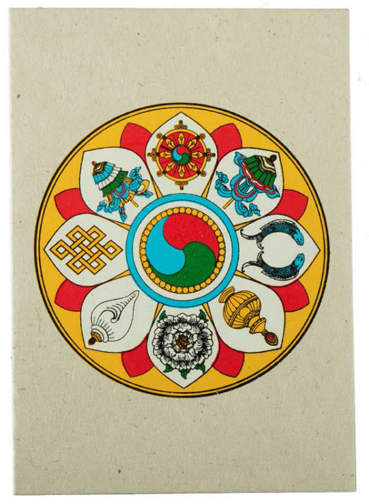Carte De Vœux Bouddhiste Symboles Auspicieux – Papier Népalais Artisanat Spirituel