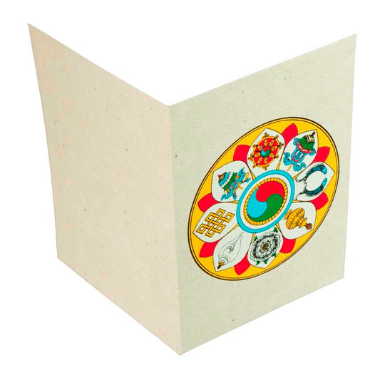 Carte De Vœux Bouddhiste Symboles Auspicieux – Papier Népalais Artisanat Spirituel