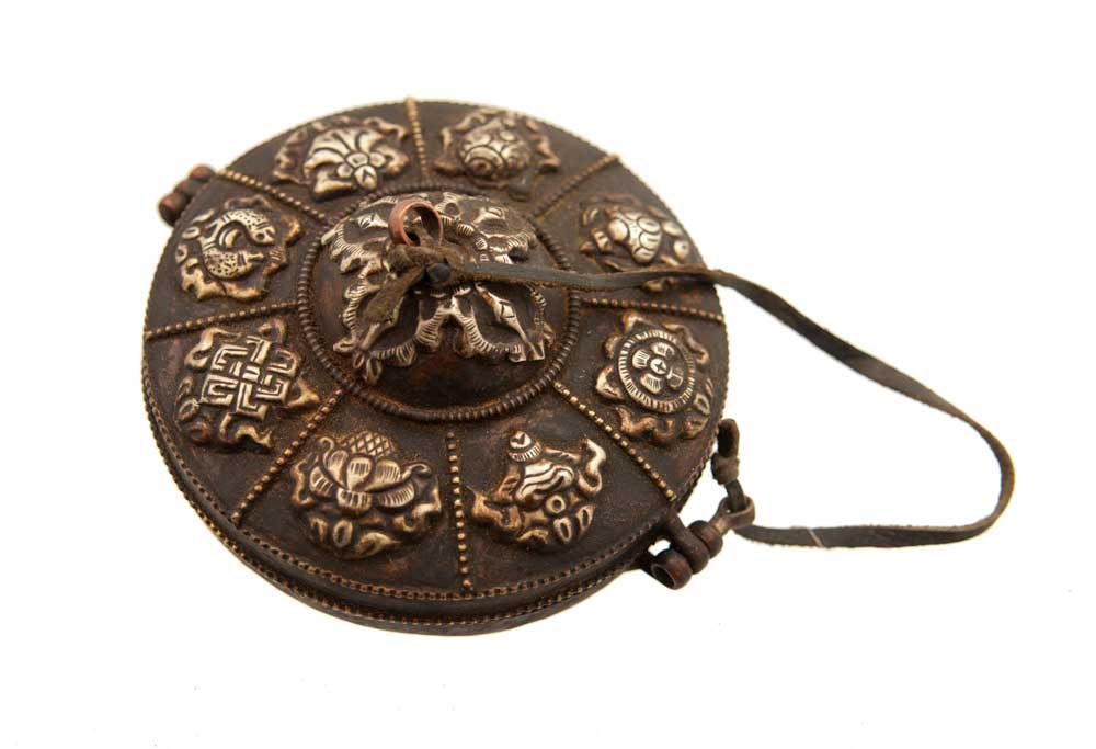 Grandes Tingsha Tibétaines – Cymbales Bouddhistes en Bronze Ø 10 cm avec Étui en Cuivre