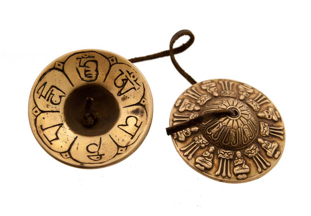 Grandes Tingsha Tibétaines – Cymbales Bouddhistes en Bronze Ø 10 cm avec Étui en Cuivre