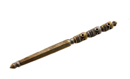 Khatvanga Tibétain en Fer Ciselé – Sceptre Rituel du Bouddhisme Tantrique