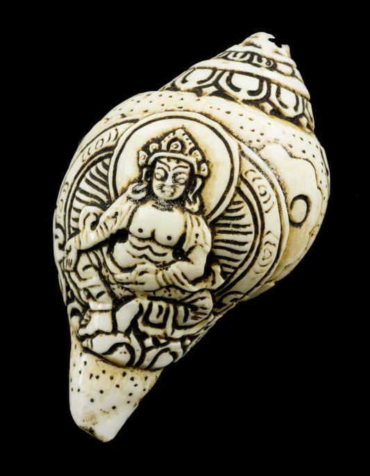 Conque Bouddhiste Tibétaine Jambhala Shanka Dungkar – Ornement Spirituel en Coquillage du Népal