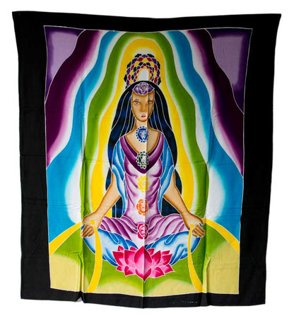 Batik Chakra Bouddha Tara Sri Yantra Fleur de Vie – Peinture Artisanale sur Coton de Bali