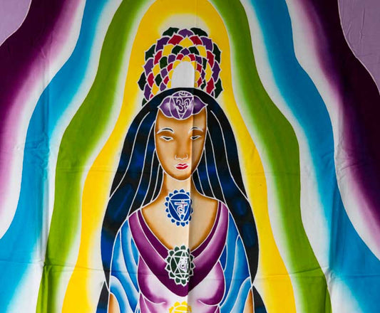 Batik Chakra Bouddha Tara Sri Yantra Fleur de Vie – Peinture Artisanale sur Coton de Bali