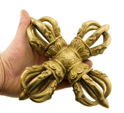 Double Dorje Vajra Tibétain En Laiton – Grand Objet Rituel Bouddhiste Vajrayana – Népal