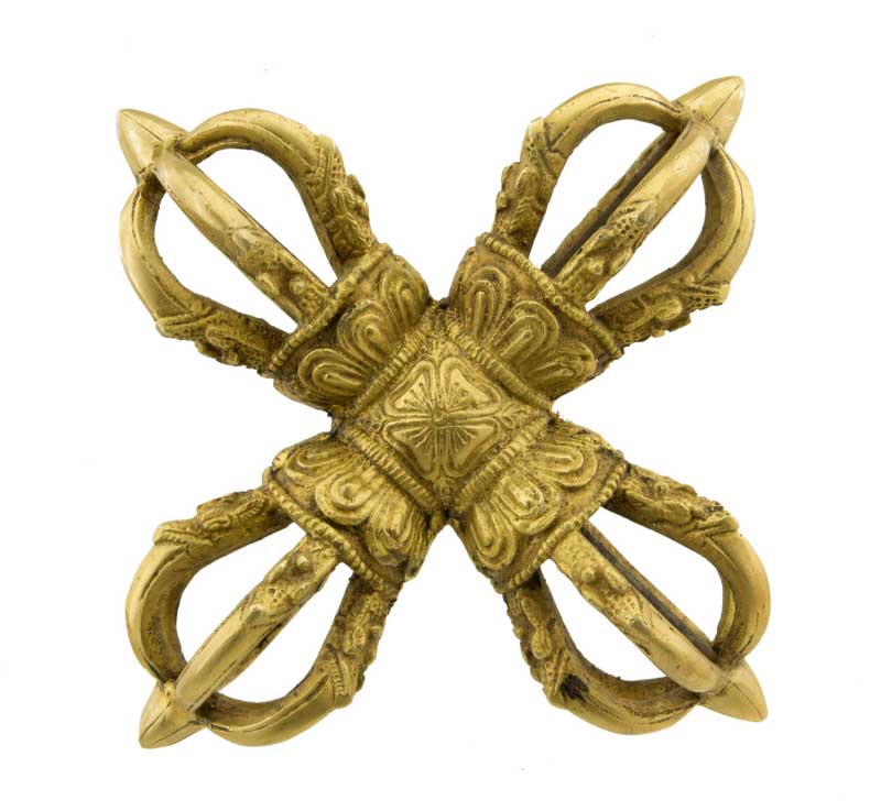 Double Dorje Vajra Tibétain En Laiton – Grand Objet Rituel Bouddhiste Vajrayana – Népal