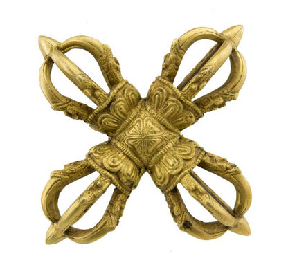 Double Dorje Vajra Tibétain En Laiton – Grand Objet Rituel Bouddhiste Vajrayana – Népal