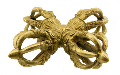 Double Dorje Vajra Tibétain En Laiton – Grand Objet Rituel Bouddhiste Vajrayana – Népal