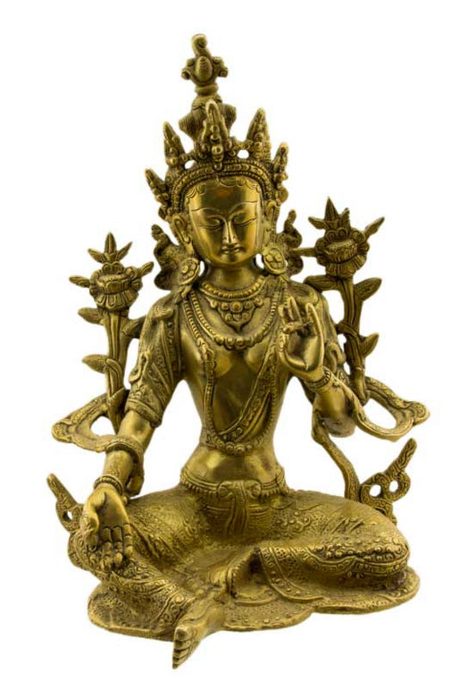 Statue Bouddhiste Tara Verte Jetsun Dolma En Laiton – Artisanat Du Népal