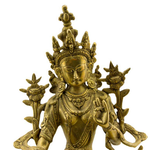 Statue Bouddhiste Tara Verte Jetsun Dolma En Laiton – Artisanat Du Népal