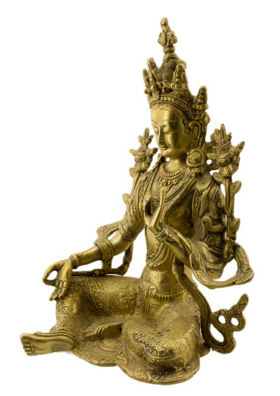 Statue Bouddhiste Tara Verte Jetsun Dolma En Laiton – Artisanat Du Népal