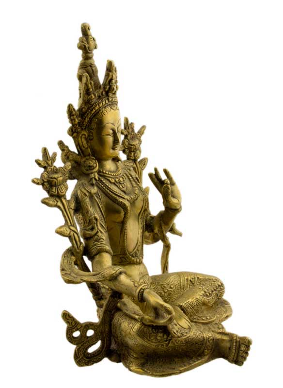 Statue Bouddhiste Tara Verte Jetsun Dolma En Laiton – Artisanat Du Népal