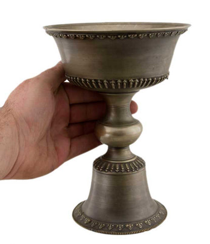 Grande lampe à beurre bouddhiste de monastère en bronze 21.5cm – Dipa pour offrande de lumière
