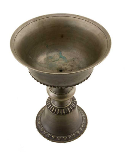 Grande lampe à beurre bouddhiste de monastère en bronze 21.5cm – Dipa pour offrande de lumière