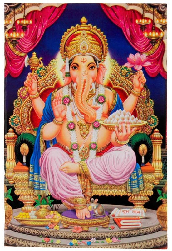 Carte Postale Ganesh Avec Son Rat – Art Hindou Traditionnel De L’Inde