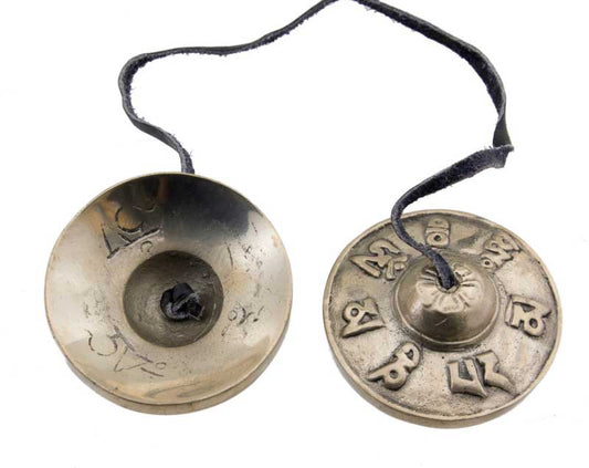 Cymbales Tingsha Tibétaines – Mantra Om Mani Padme Hum Ø 7 cm